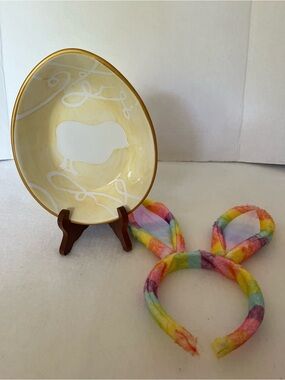 Yellow Easter Ceramic Serving Bowl with White Chick Motif